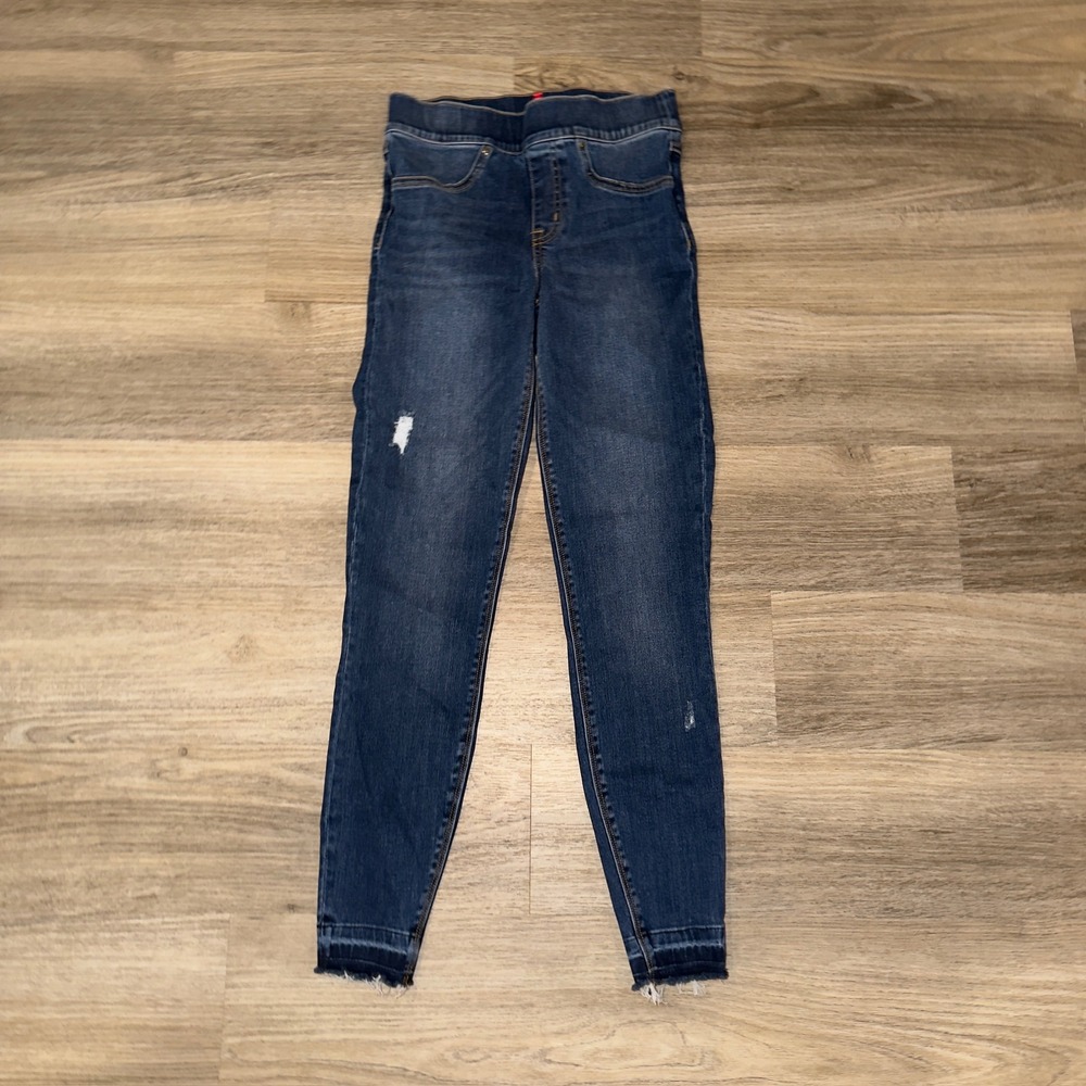SPANX Distressed Skinny‎ Jeans Medium Wash Raw Hem High Rise Stretch XS